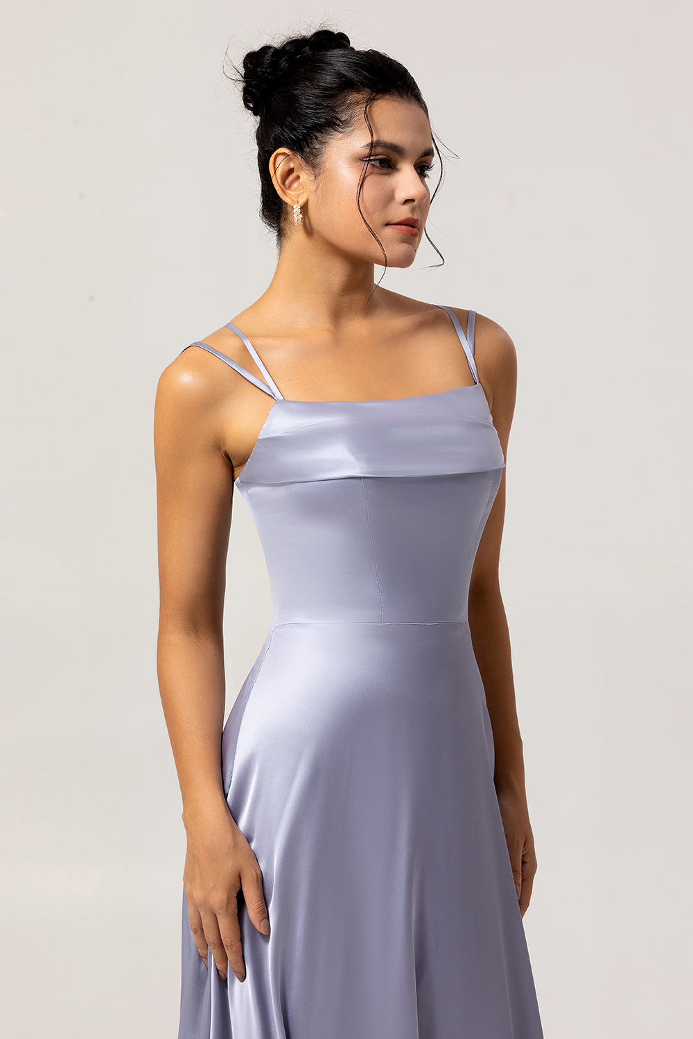 Dusty Blue Spaghetti Straps Long A Line Wedding Guest Dress