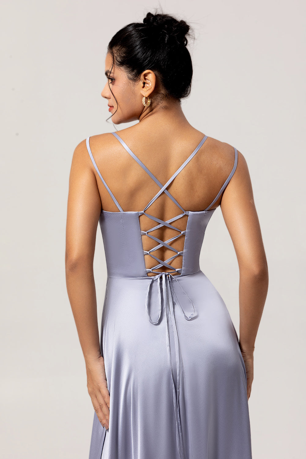 Dusty Blue Spaghetti Straps Long A Line Wedding Guest Dress