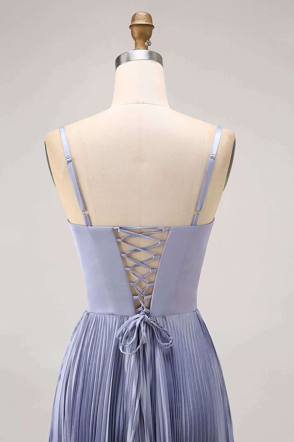 Dusty Blue A Line Pleated Long Satin Wedding Guest Dress with Bow