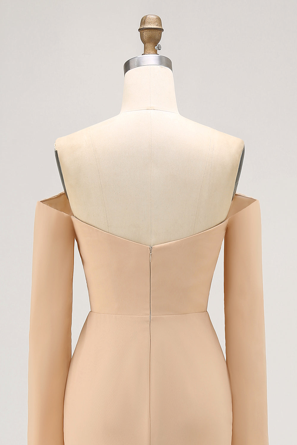 Champagne Off the Shoulder Long Sheath Wedding Guest Dress with Ruffles
