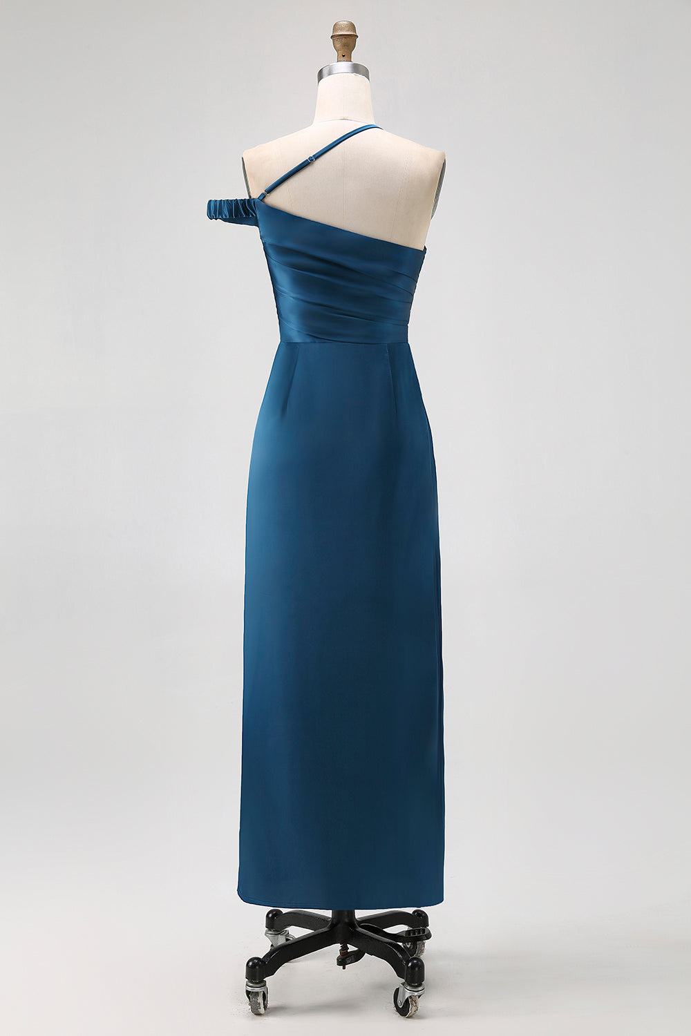 Ink Blue Satin Sheath One Shoulder Long Wedding Guest Dress