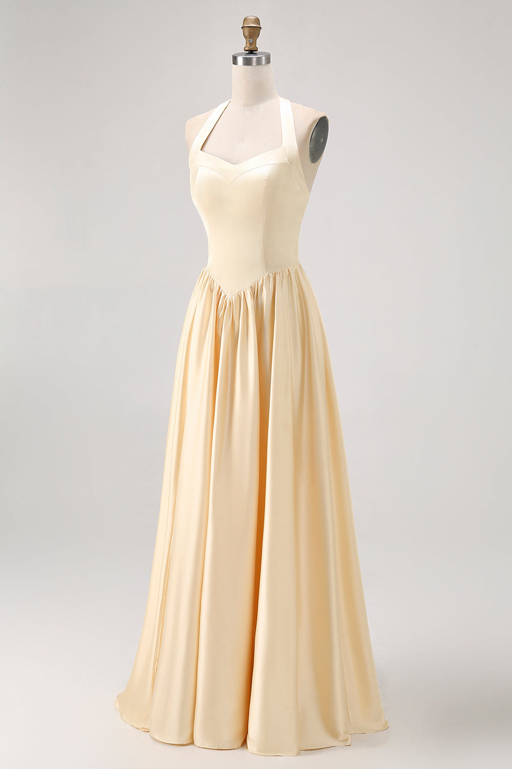 Daffodil Satin Halter A Line Lace Up Back Long Wedding Guest Dress