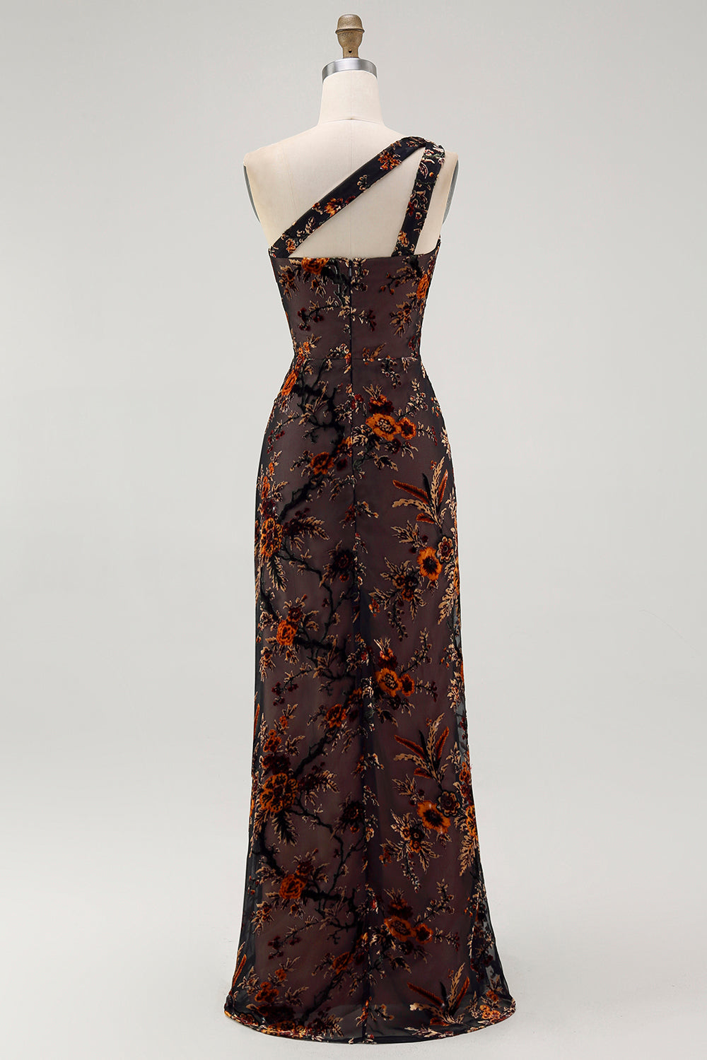 Floral Black Burnout Long Velvet Wedding Guest Dress with Slit