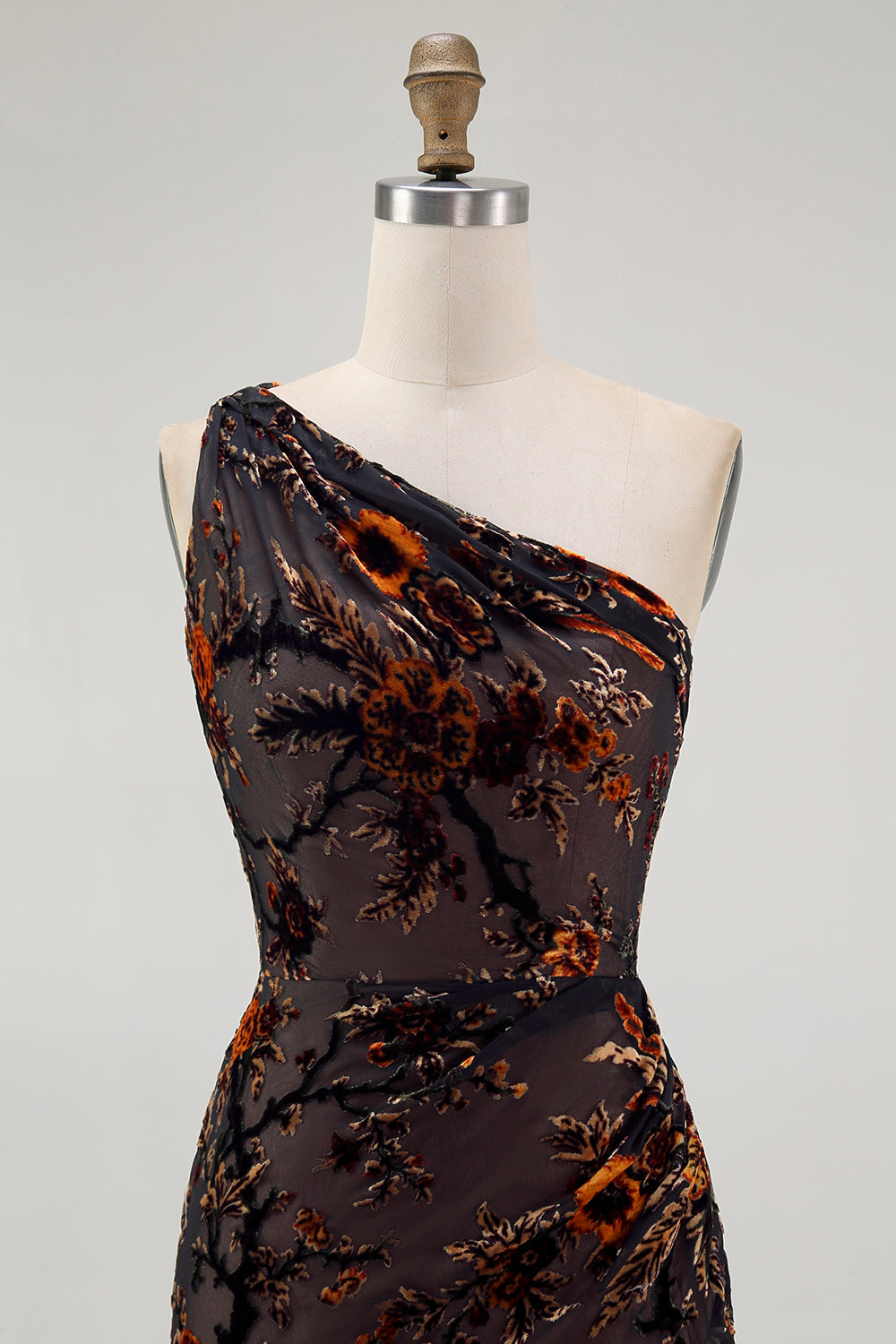 Floral Black Burnout Long Velvet Wedding Guest Dress with Slit