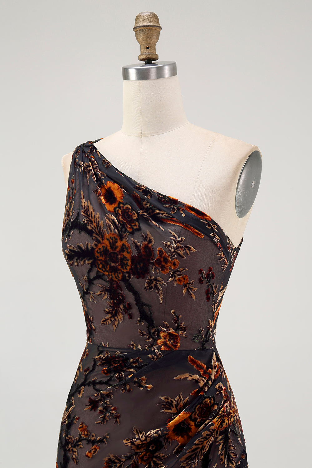 Floral Black Burnout Long Velvet Wedding Guest Dress with Slit