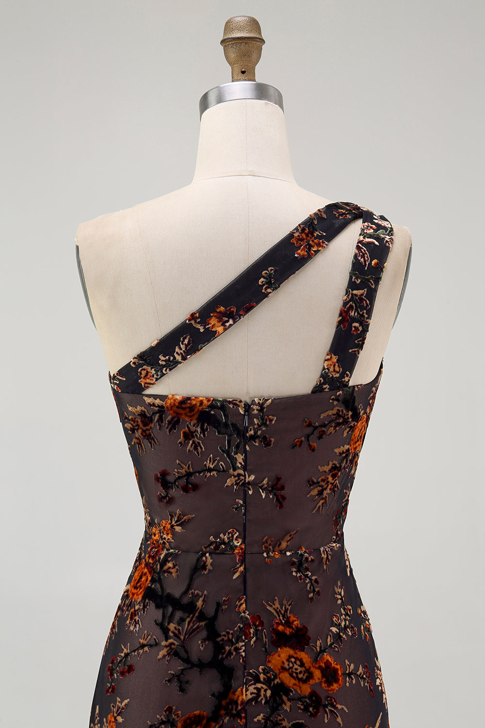 Floral Black Burnout Long Velvet Wedding Guest Dress with Slit