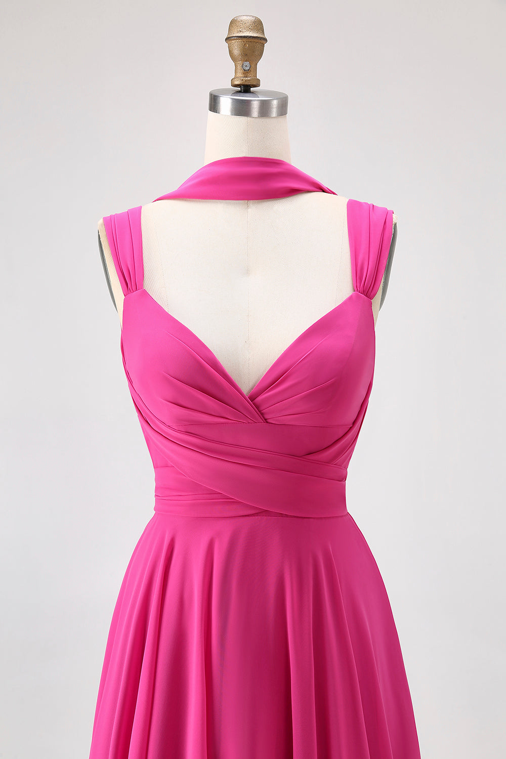Fuchsia Chiffon A Line Backless Long Wedding Guest Dress with Slit