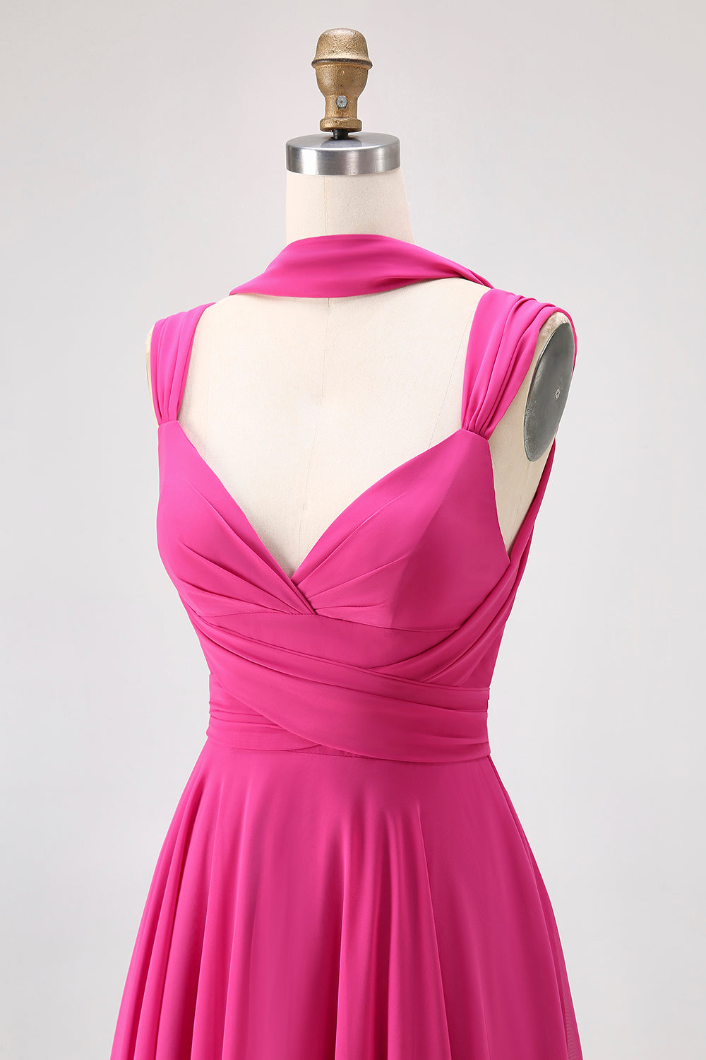 Fuchsia Chiffon A Line Backless Long Wedding Guest Dress with Slit