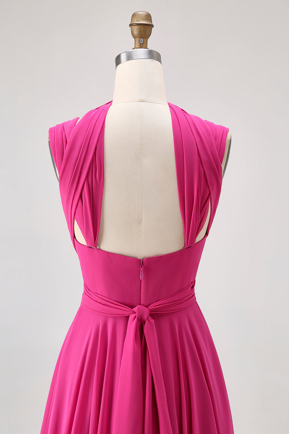 Fuchsia Chiffon A Line Backless Long Wedding Guest Dress with Slit