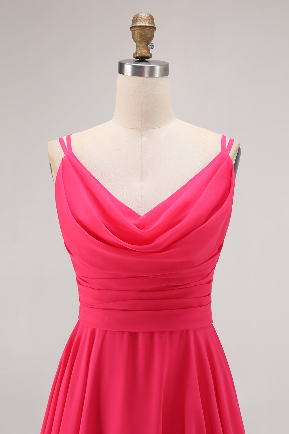 Hot Pink A Line Chiffon Maxi Wedding Guest Dress with Slit