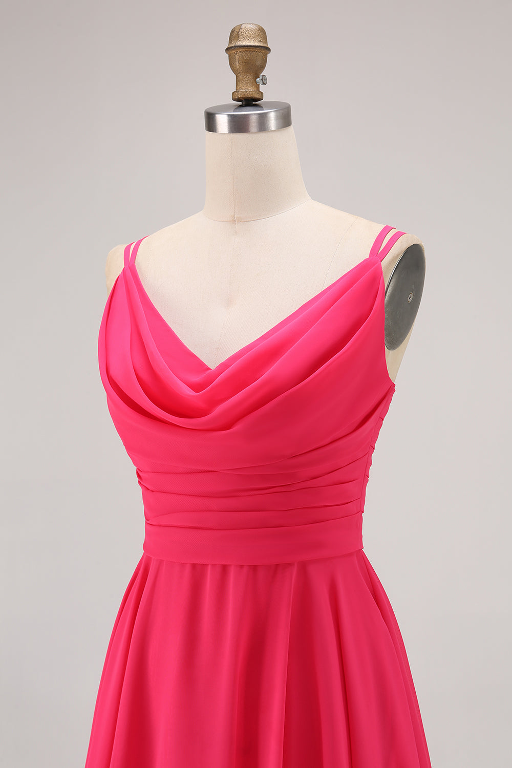 Hot Pink A Line Chiffon Maxi Wedding Guest Dress with Slit