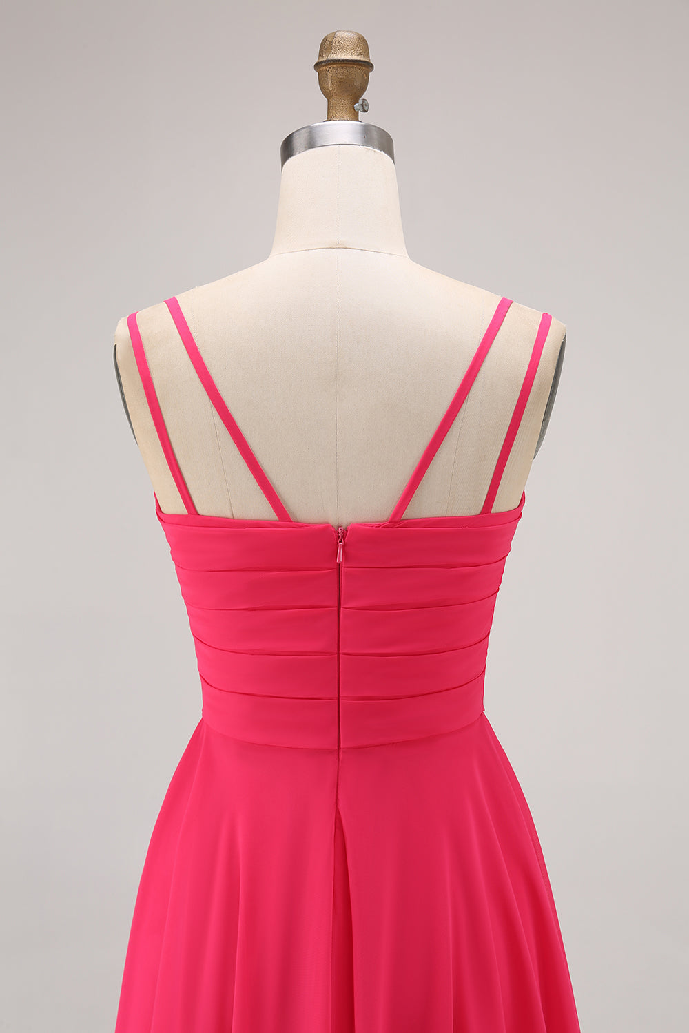 Hot Pink A Line Chiffon Maxi Wedding Guest Dress with Slit