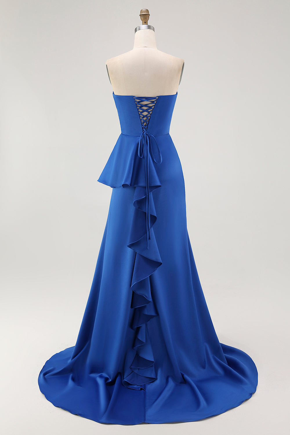 Royal Blue Sweetheart Satin Ruched Maxi Sheath Wedding Guest Dress