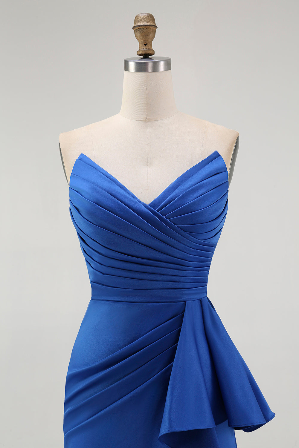 Royal Blue Sweetheart Satin Ruched Maxi Sheath Wedding Guest Dress