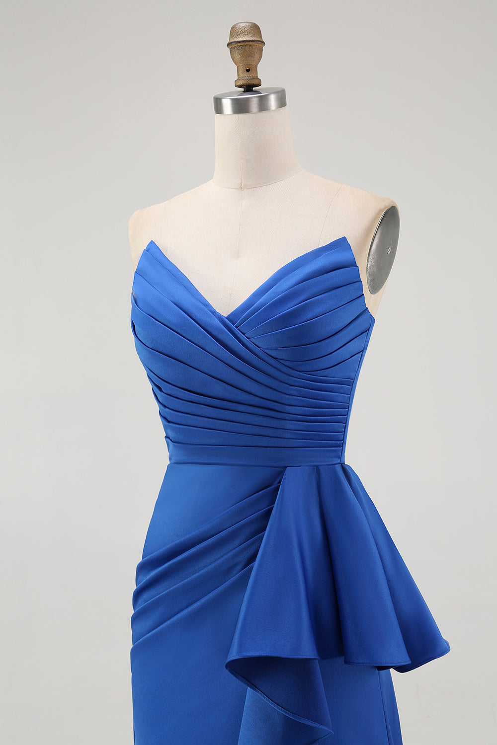 Royal Blue Sweetheart Satin Ruched Maxi Sheath Wedding Guest Dress
