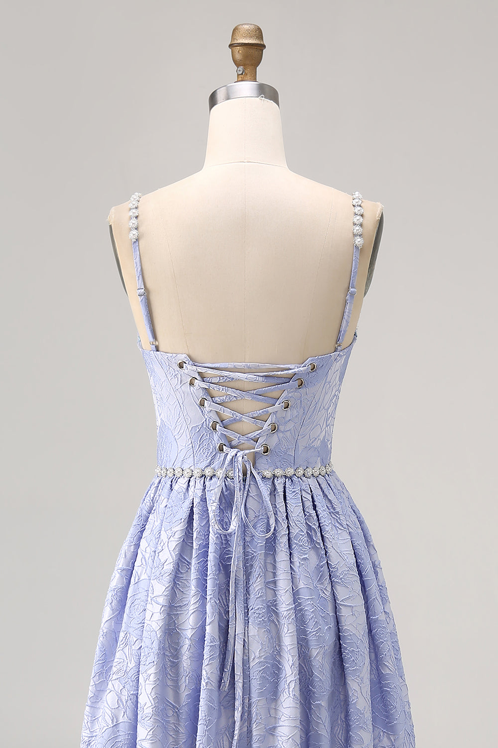 Sparkly Blue Floral Jacquard Long Wedding Guest Dress with Slit