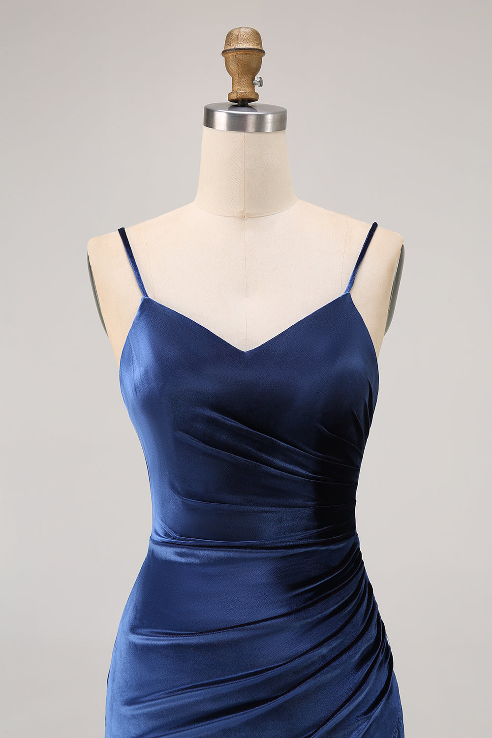 Elegant Dark Blue Sheath Cami Long Velvet Wedding Guest Dress with Slit