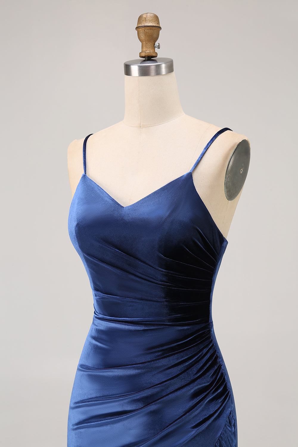 Elegant Dark Blue Sheath Cami Long Velvet Wedding Guest Dress with Slit