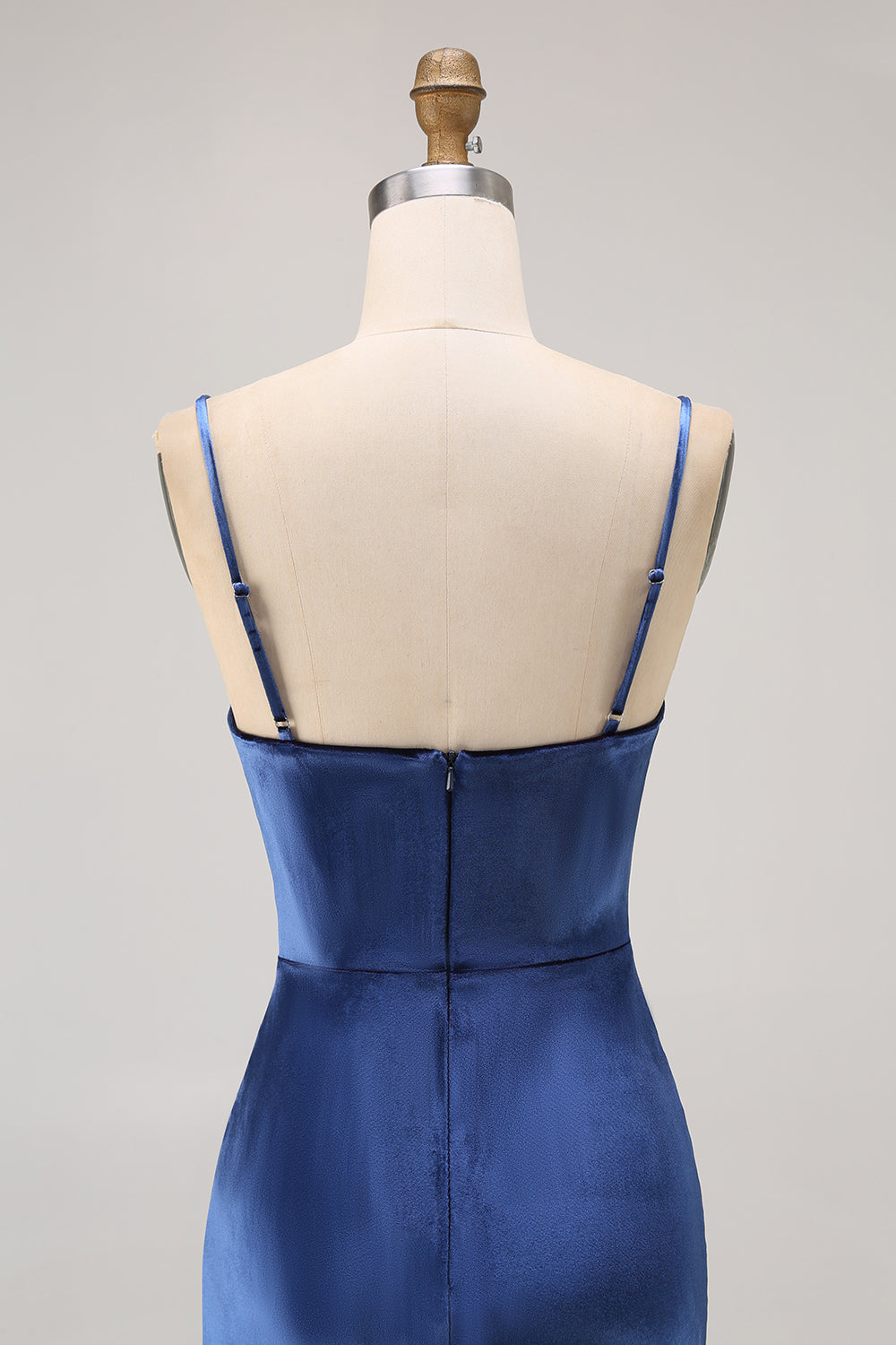 Elegant Dark Blue Sheath Cami Long Velvet Wedding Guest Dress with Slit