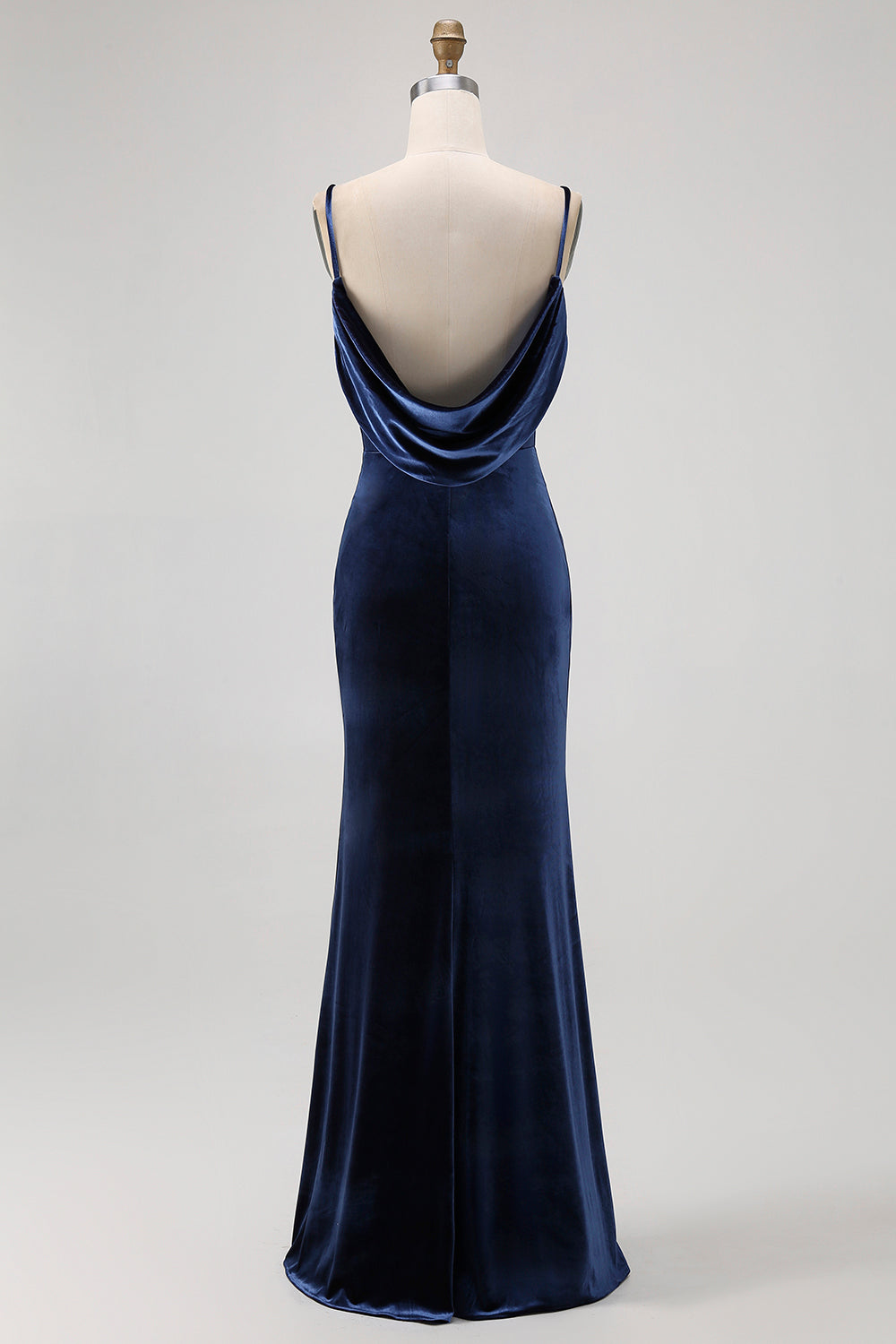 Dark Blue Velvet Mermaid Spaghetti Straps Backless Long Wedding Guest Dress