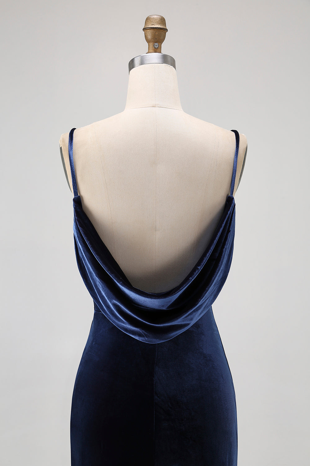 Dark Blue Velvet Mermaid Spaghetti Straps Backless Long Wedding Guest Dress
