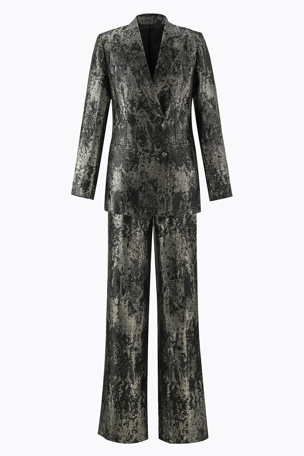 Black and Gold Peak Lapel 2 Piece Women Prom Suits with Buttons