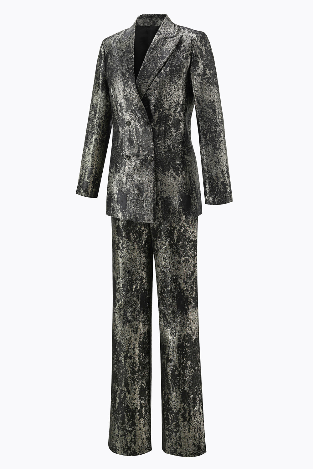 Black and Gold Peak Lapel 2 Piece Women Prom Suits with Buttons