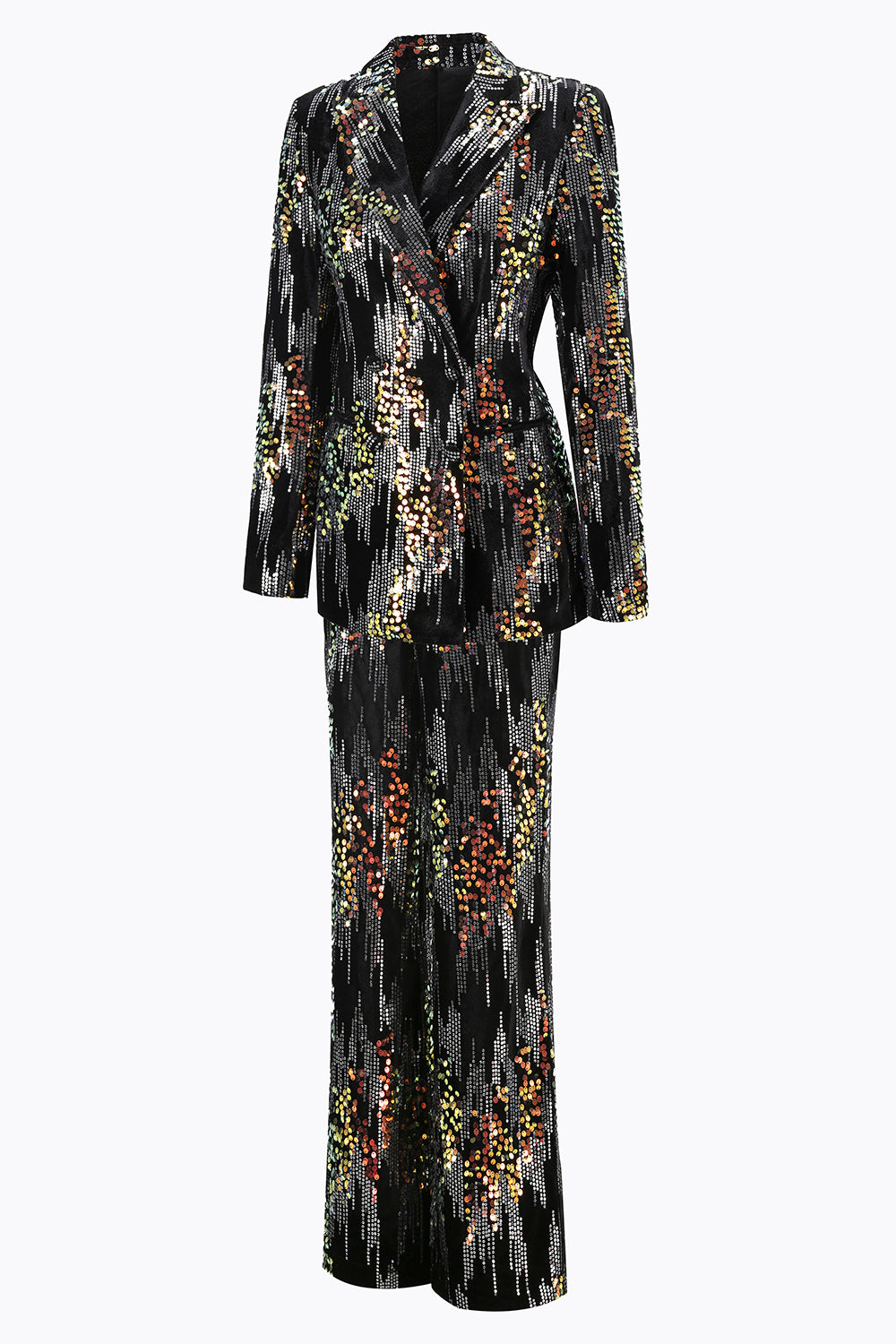 2 Piece Sparkly Black Sequin Peak Lapel Women Prom Suits