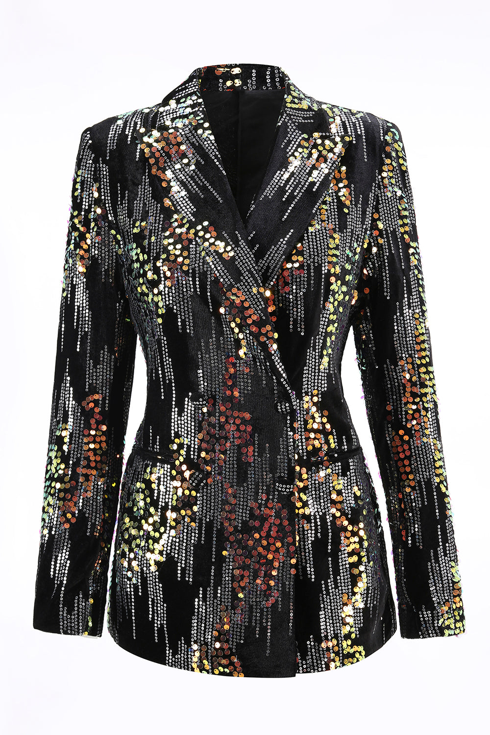 2 Piece Sparkly Black Sequin Peak Lapel Women Prom Suits