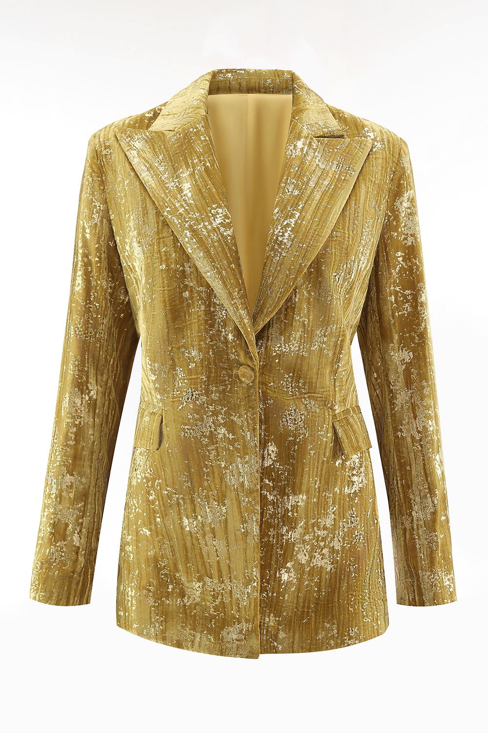 Sparkly Yellow 2 Piece Jacquard Peak Lapel One Button Women Prom Homecoming Suits