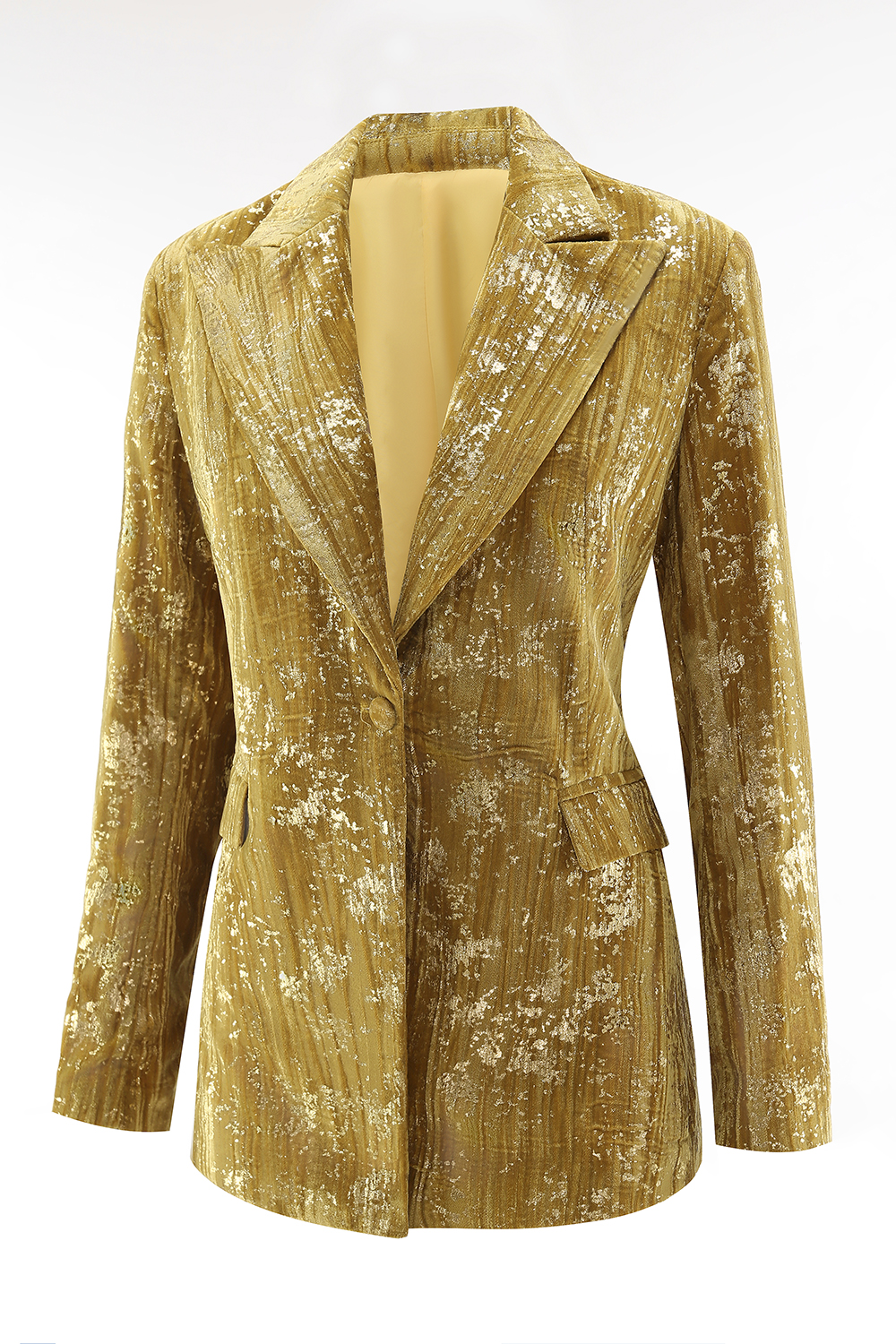 Sparkly Yellow 2 Piece Jacquard Peak Lapel One Button Women Prom Homecoming Suits