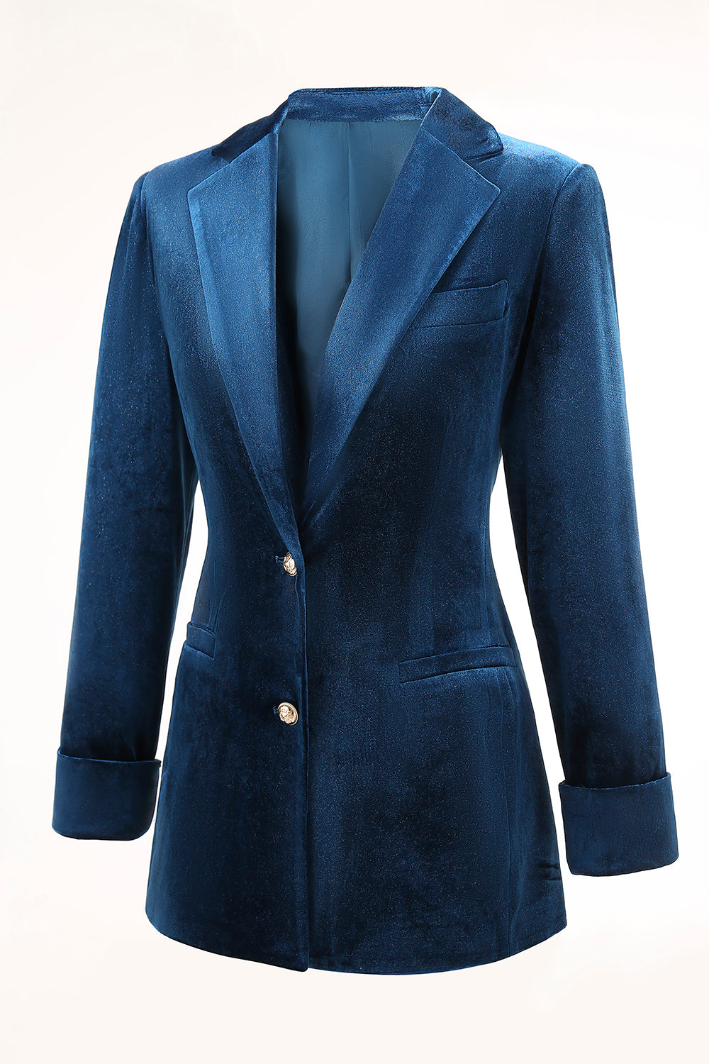 2 Piece Peacock Blue Velvet Notched Lapel Business Suits