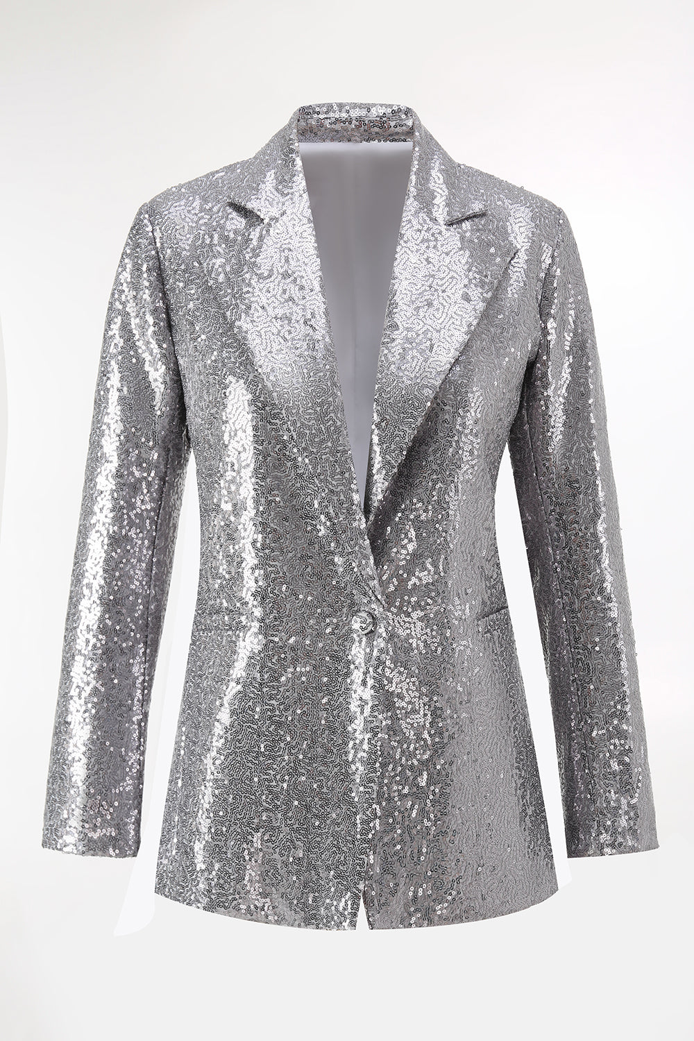 Sparkly Silver Sequin Notched Lapel 2 Piece Women Prom Suits