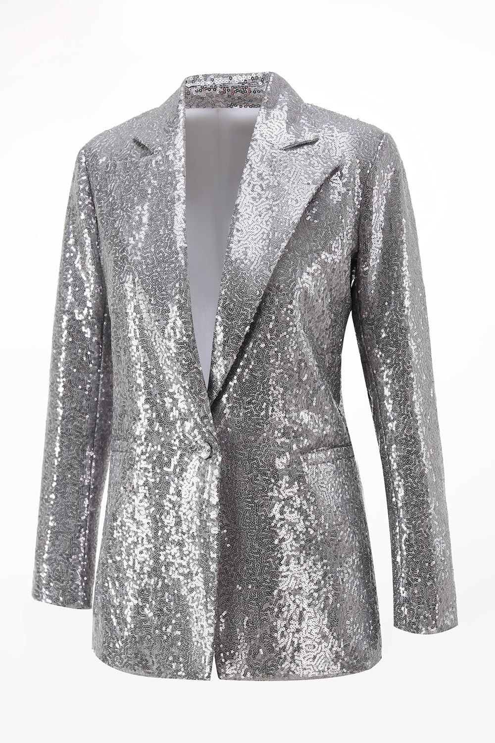 Sparkly Silver Sequin Notched Lapel 2 Piece Women Prom Suits