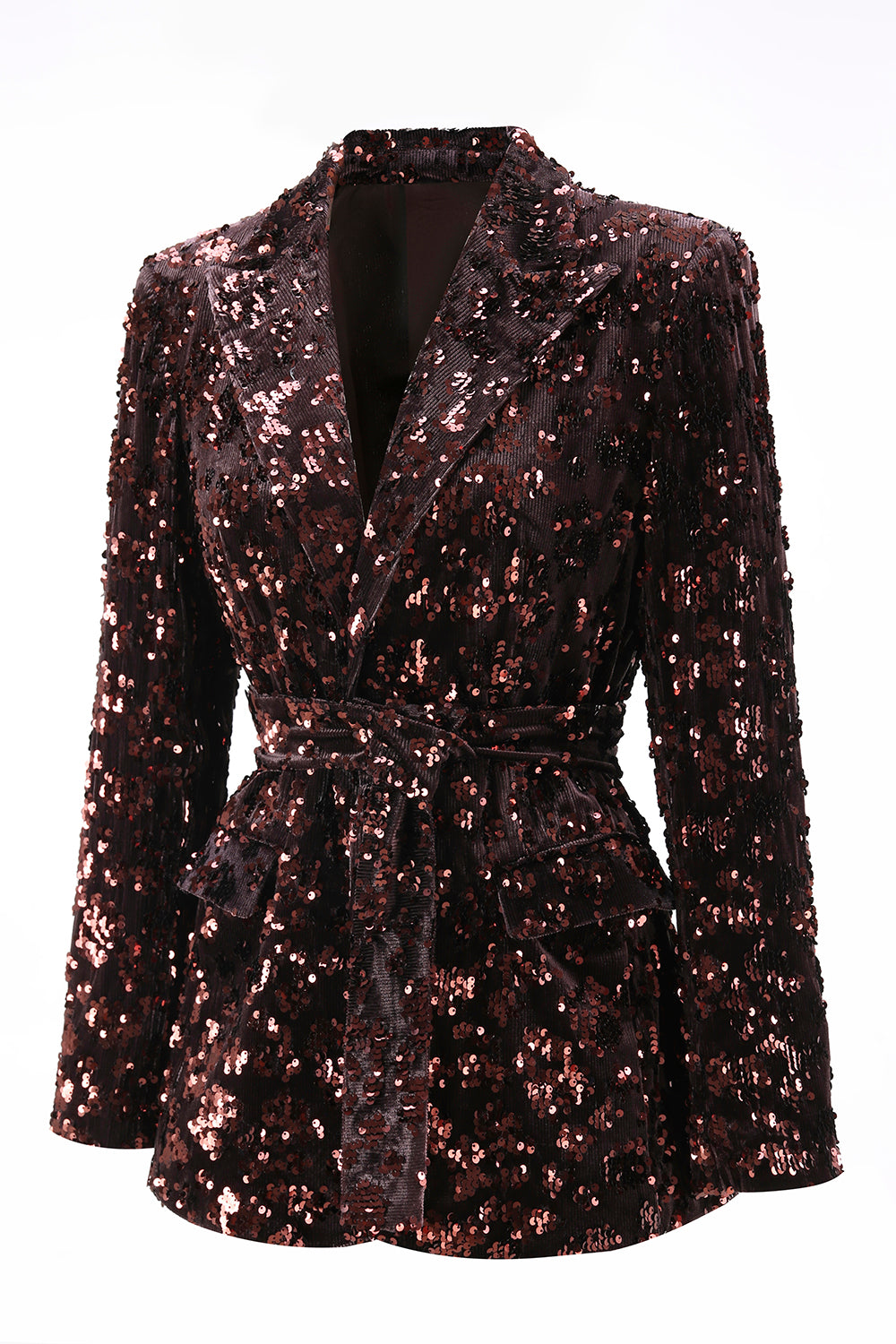  2 Piece Sequin Sparkly Coffee Peak Lapel Women Prom Suits with Sash