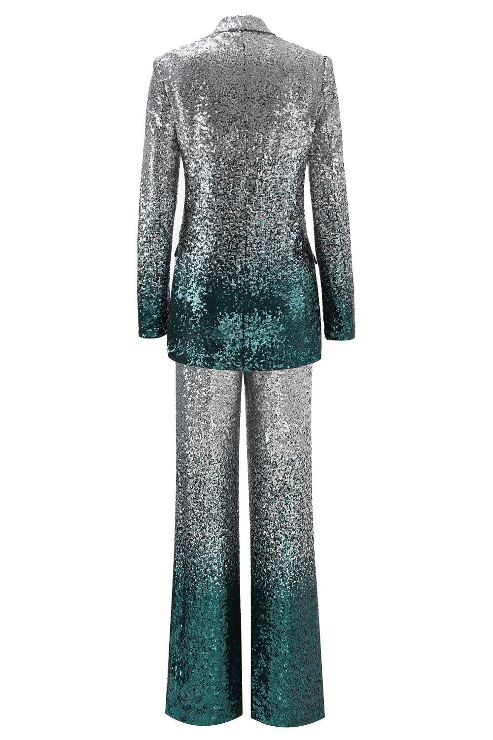 Sparkly Silver and Peacock 2 Piece Sequin Peak Lapel Women Prom Suits