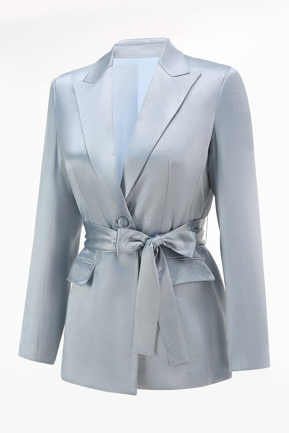 2 Piece Dusty Blue Satin Peak Lapel Women Prom Suits with Sash