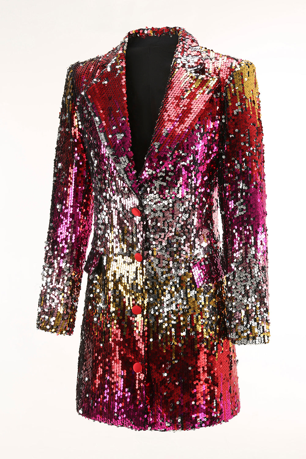 Sparkly Gold and Red Sequin Single Breasted Women Prom Party Blazer
