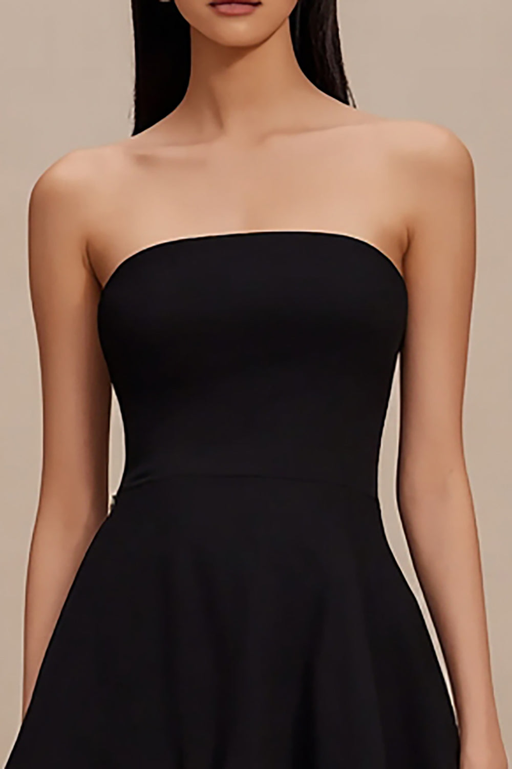 Simple Black Strapless A Line Mini Cocktail Dress