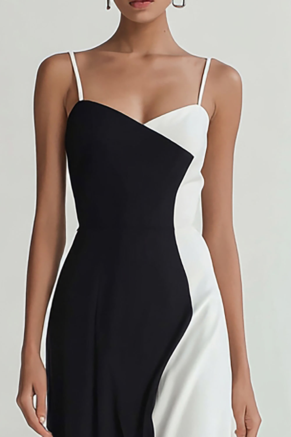 Simple Black and White Patchwork Spaghetti Straps Long Wedding Guest Dress