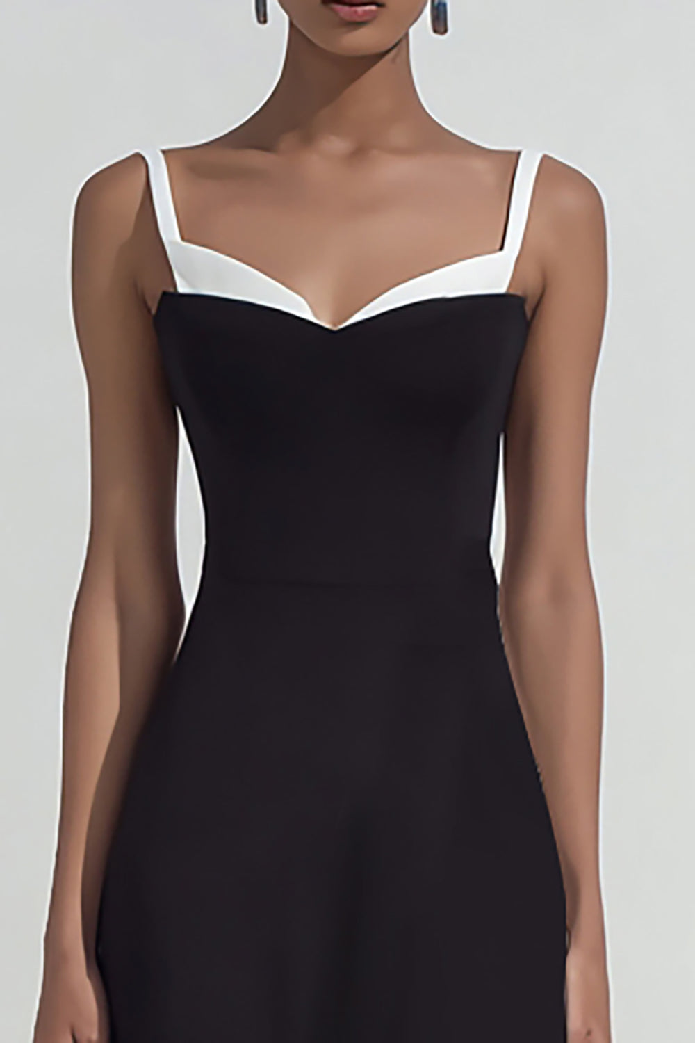 Elegant Black and White Sheath Spaghetti Straps Maxi Wedding Guest Dress