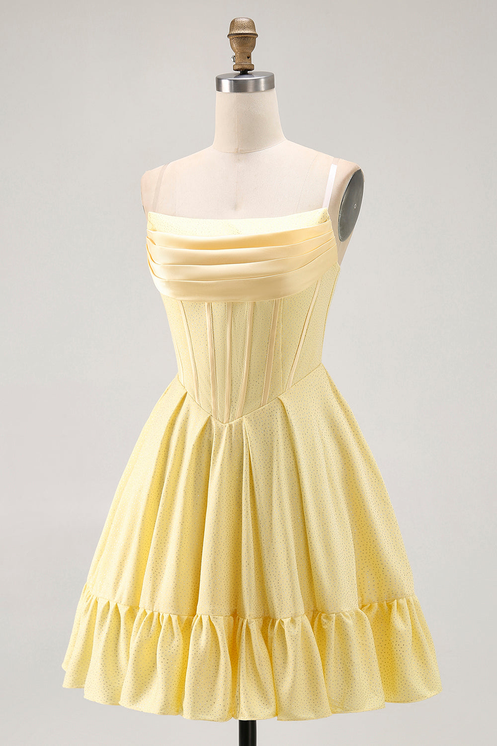 Sparkly Yellow A-Line Strapless Short Corset Homecoming Dress with Beading
