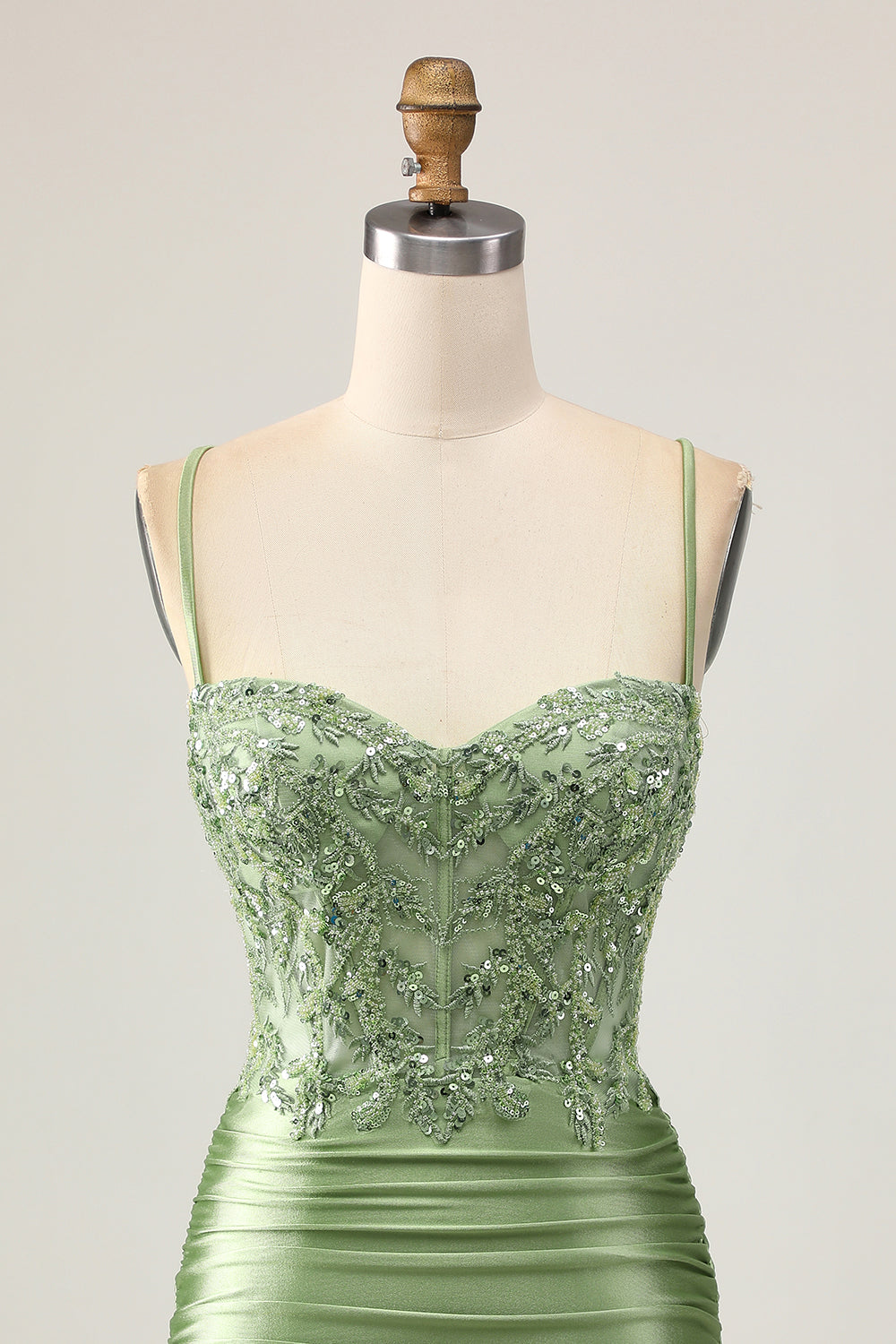 Sparkly Sage Green Corset Short Tight Homecoming Dress with Appliques