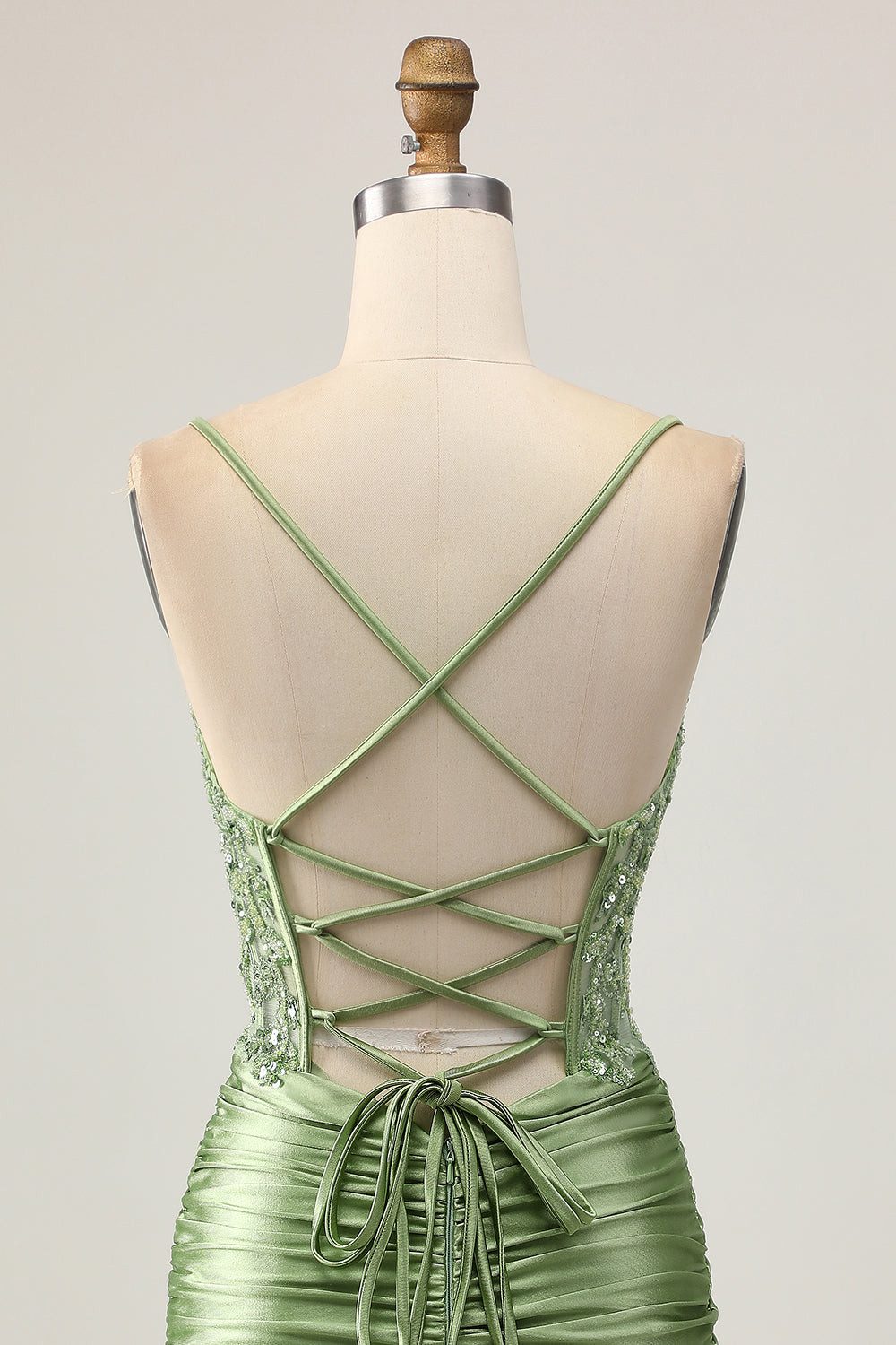 Sparkly Sage Green Corset Short Tight Homecoming Dress with Appliques