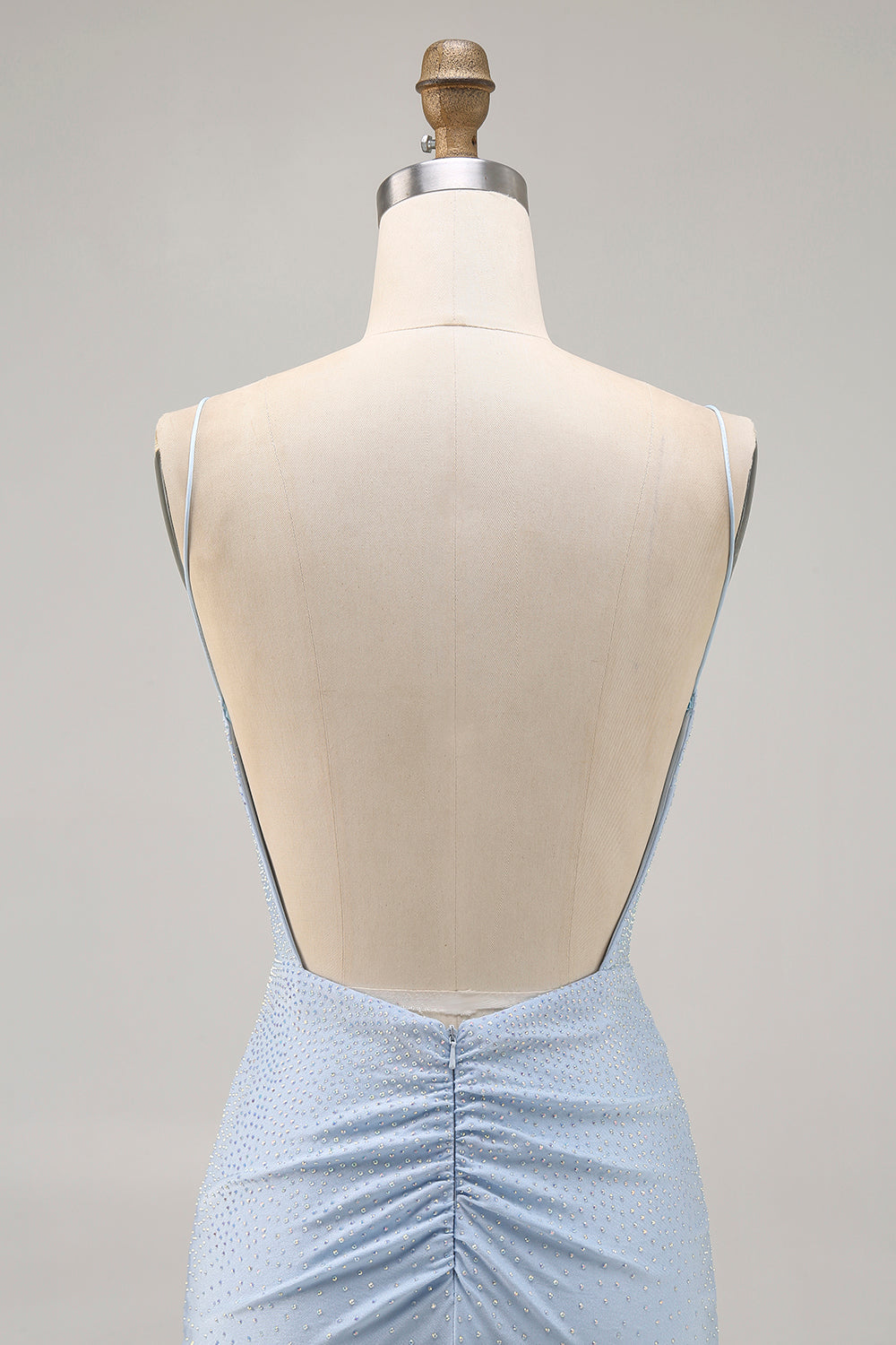 Sparkly Blue Backless Short Tight Homecoming Dress with Beading