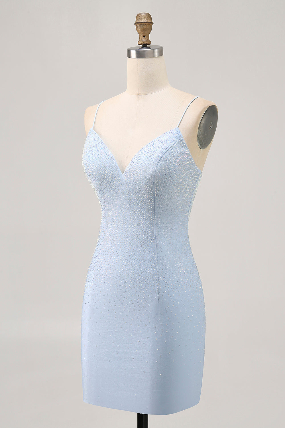 Sparkly Light Blue Short Tight Homecoming Dress with Beading