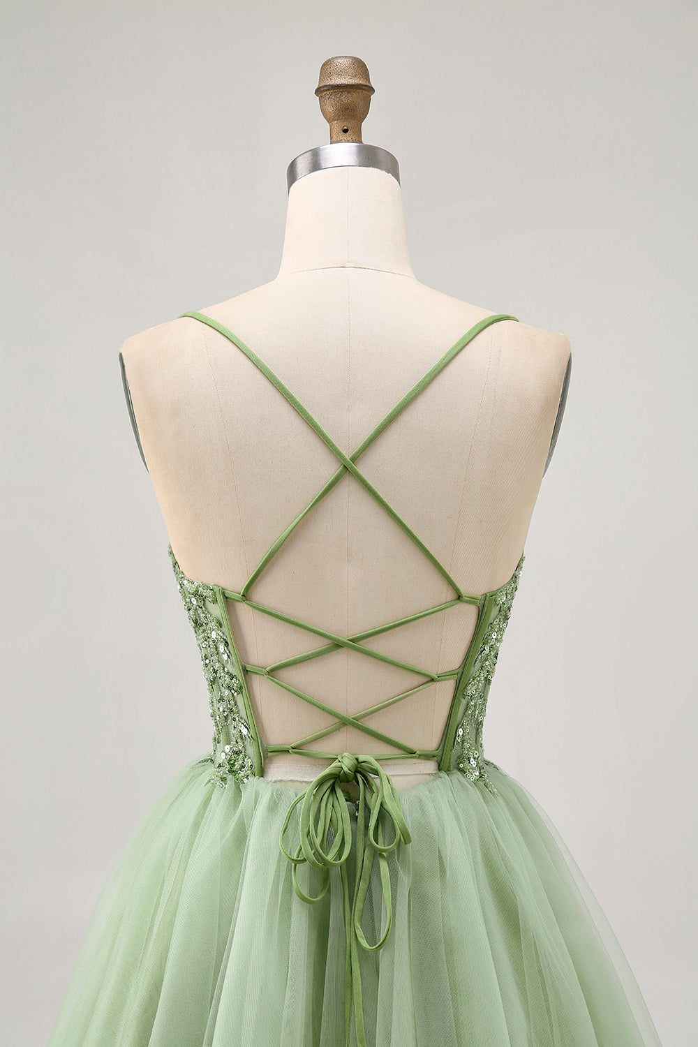 Sparkly Green A Line Short Corset Homecoming Dress with Beading