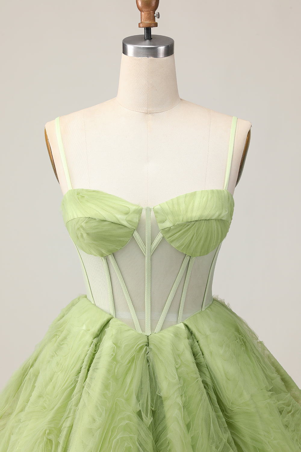 Green Spaghetti Straps A Line Short Corset Homecoming Dress