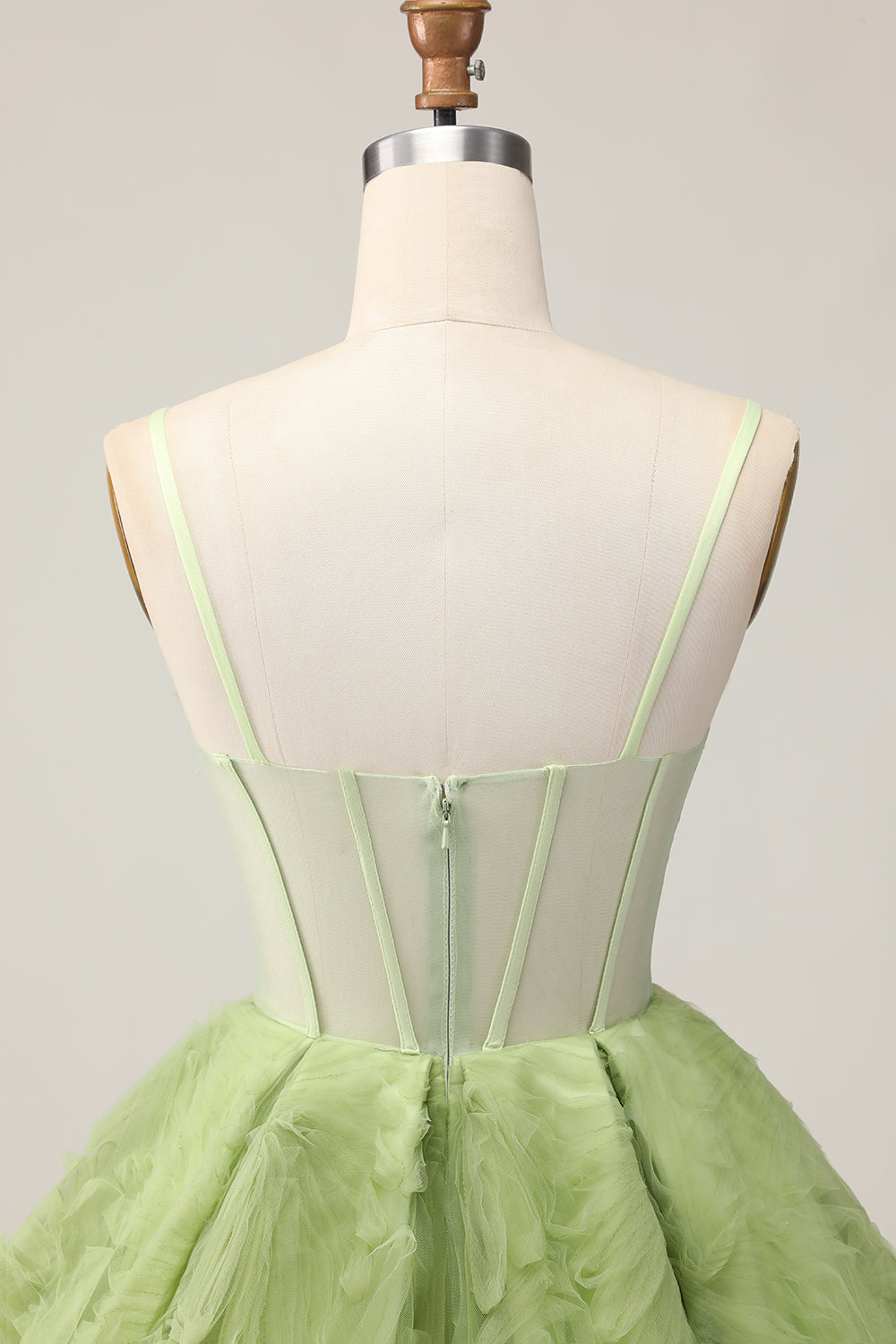 Green Spaghetti Straps A Line Short Corset Homecoming Dress