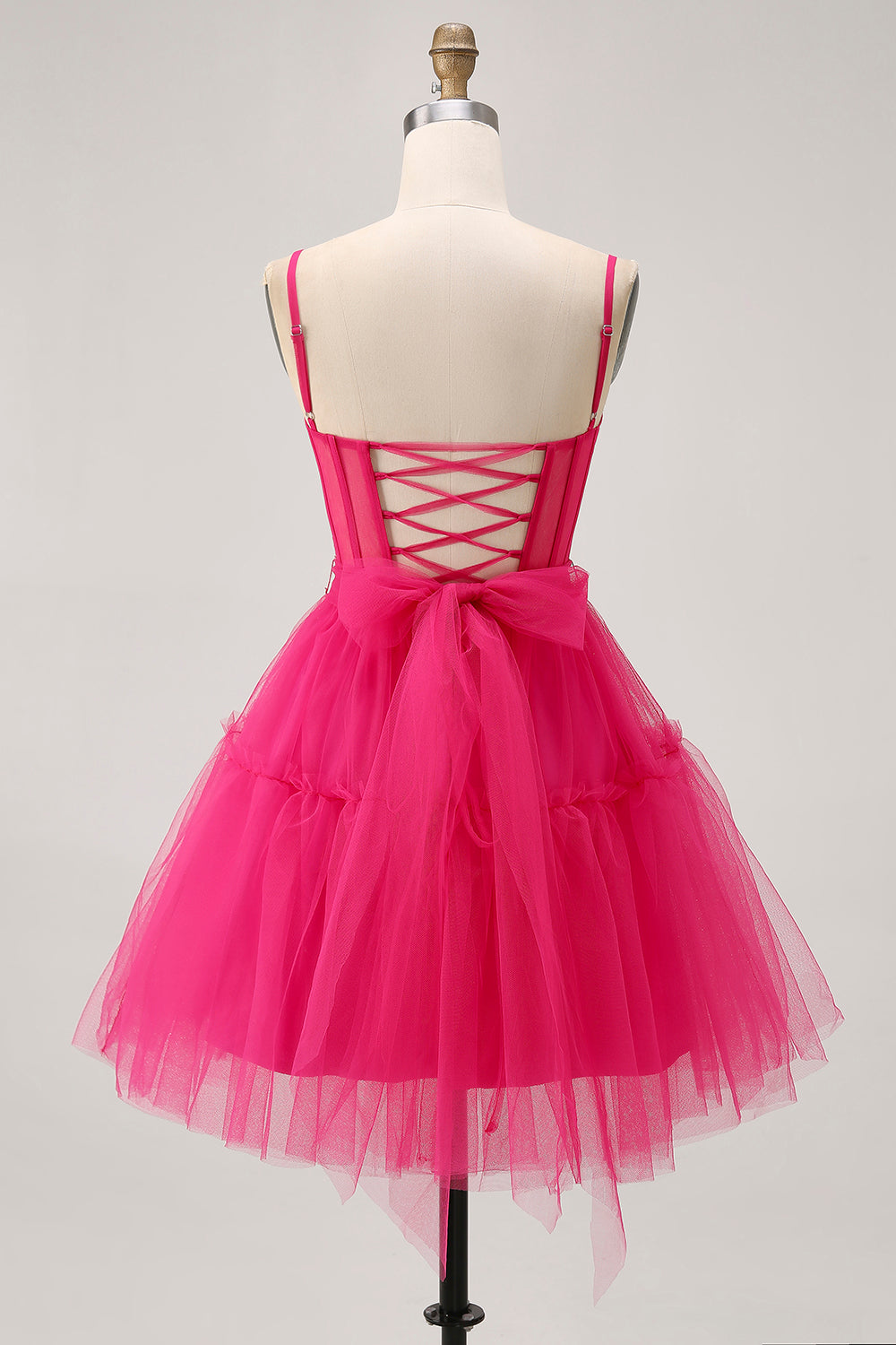 Sparkly Fuchsia A Line Tulle Short Homecoming Dress with Beading